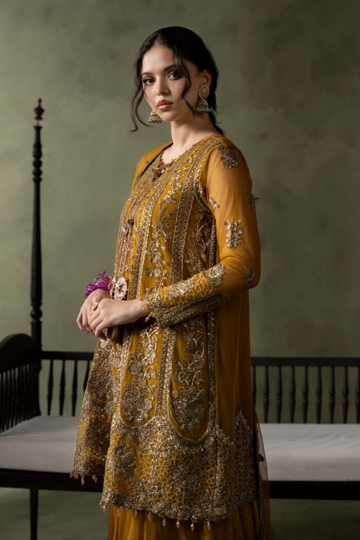 MARIA.B | 3 Piece Embroidered Net Suit - SF-W26-111-Mustard | Ready To Wear - Image 6