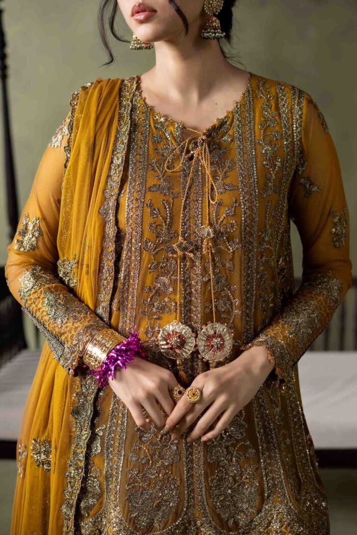 MARIA.B | 3 Piece Embroidered Net Suit - SF-W26-111-Mustard | Ready To Wear - Image 7