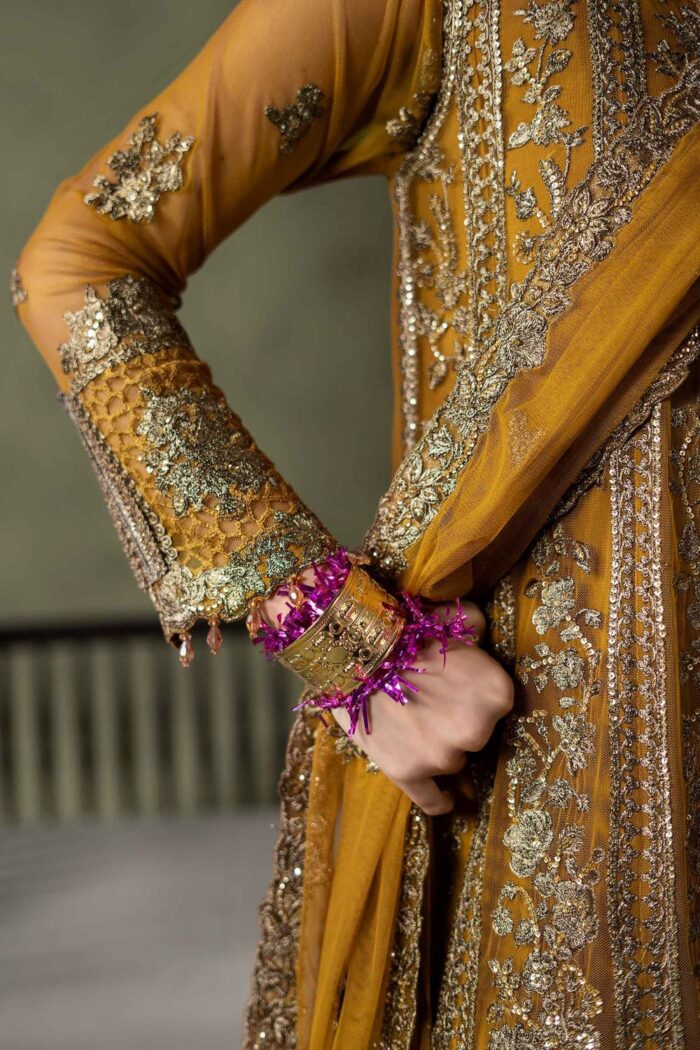 MARIA.B | 3 Piece Embroidered Net Suit - SF-W26-111-Mustard | Ready To Wear - Image 8