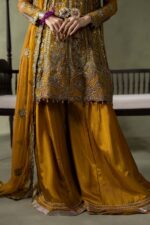 MARIA.B | 3 Piece Embroidered Net Suit - SF-W26-111-Mustard | Ready To Wear - Image 9