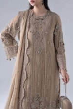 MARIA.B | 3 Piece Embroidered Chiffon Suit - SF-PF26-05-Coffee | Ready To Wear - Image 5