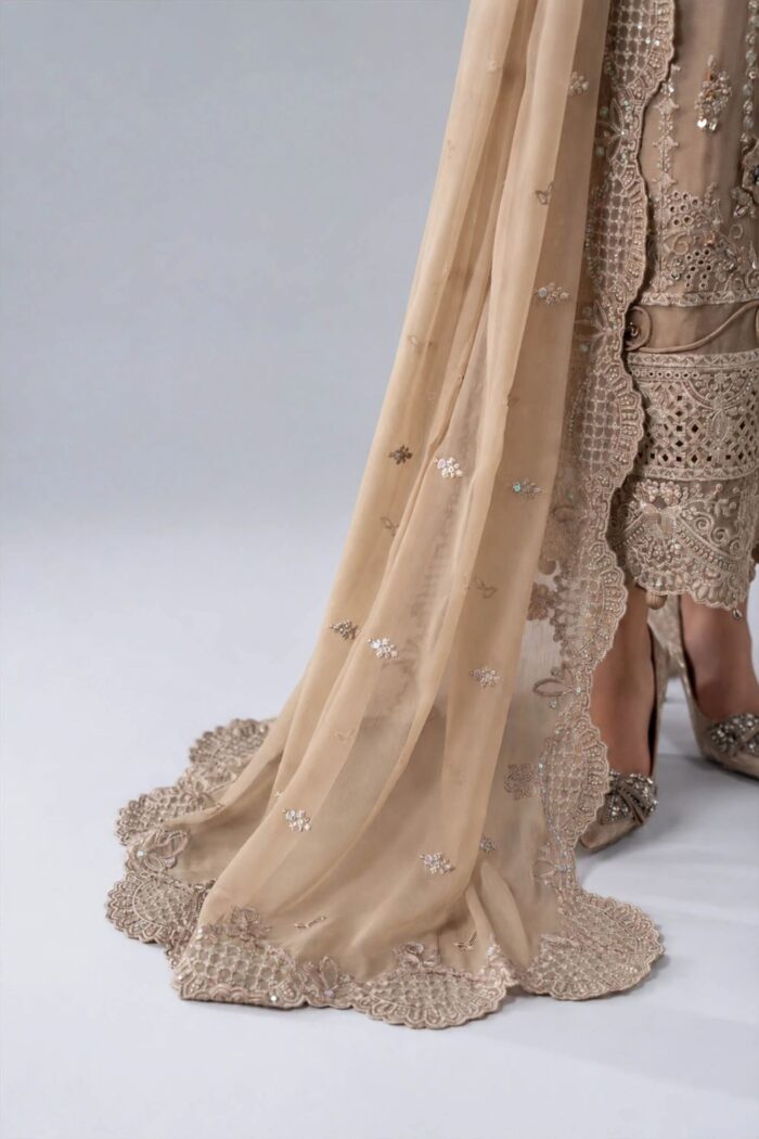 MARIA.B | 3 Piece Embroidered Chiffon Suit - SF-PF26-05-Coffee | Ready To Wear - Image 6
