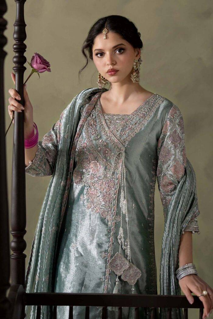 MARIA.B | 3 Piece Embroidered Zari Tissue Suit - SF-W26-113-Light Blue | Ready To Wear - Image 2