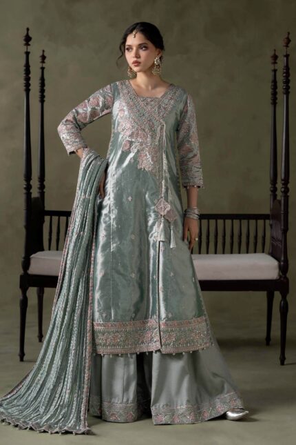 3 Piece Embroidered Zari Tissue Suit