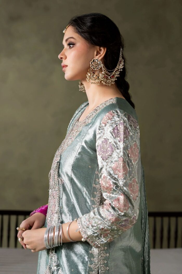 MARIA.B | 3 Piece Embroidered Zari Tissue Suit - SF-W26-113-Light Blue | Ready To Wear - Image 5