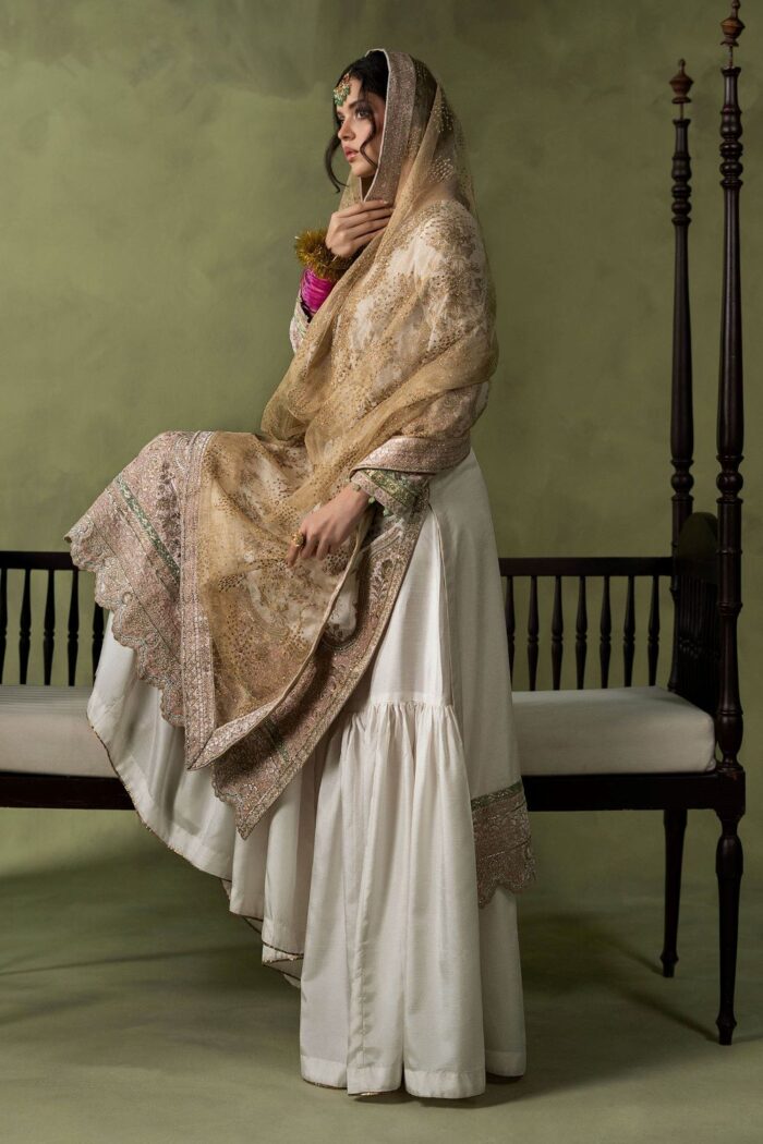 MARIA.B | 3 Piece Embroidered Raw Silk Suit - SF-W26-26-Off White | Ready To Wear - Image 7