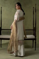 MARIA.B | 3 Piece Embroidered Raw Silk Suit - SF-W26-26-Off White | Ready To Wear - Image 8