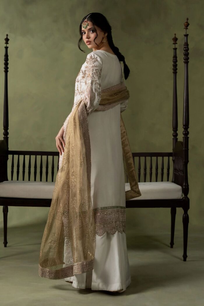MARIA.B | 3 Piece Embroidered Raw Silk Suit - SF-W26-26-Off White | Ready To Wear - Image 8
