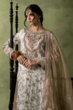 MARIA.B | 3 Piece Embroidered Raw Silk Suit - SF-W26-26-Off White | Ready To Wear - Image 2