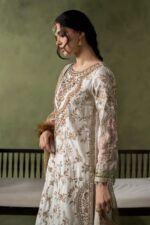 MARIA.B | 3 Piece Embroidered Raw Silk Suit - SF-W26-26-Off White | Ready To Wear - Image 4