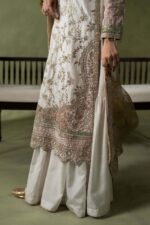 MARIA.B | 3 Piece Embroidered Raw Silk Suit - SF-W26-26-Off White | Ready To Wear - Image 5
