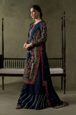 MARIA.B | 3 Piece Embellished Raw Silk Suit - SF-W26-66-Dark Blue | Ready To Wear - Image 2