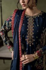 MARIA.B | 3 Piece Embellished Raw Silk Suit - SF-W26-66-Dark Blue | Ready To Wear - Image 5