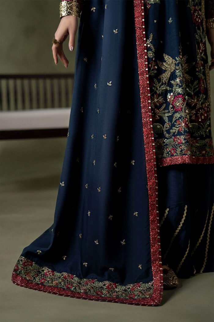 MARIA.B | 3 Piece Embellished Raw Silk Suit - SF-W26-66-Dark Blue | Ready To Wear - Image 6