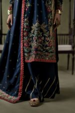 MARIA.B | 3 Piece Embellished Raw Silk Suit - SF-W26-66-Dark Blue | Ready To Wear - Image 7