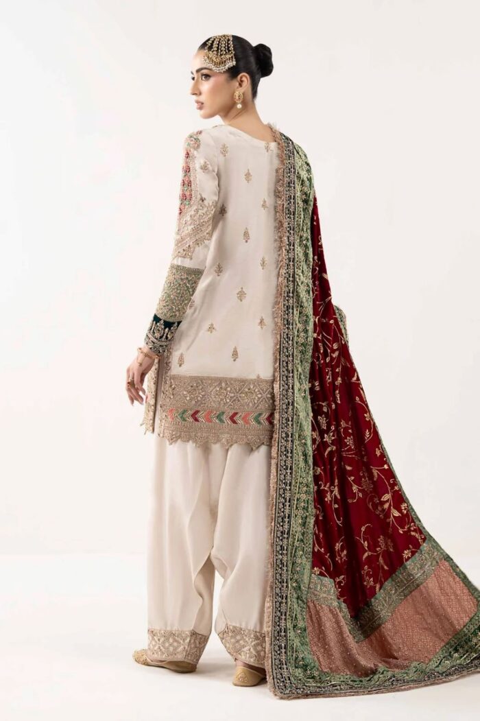 MARIA.B | 3 Piece Embroidered Raw Silk Suit - SF-W25-26-Off White | Ready To Wear - Image 4