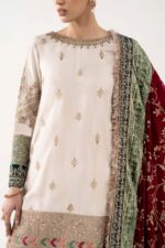 MARIA.B | 3 Piece Embroidered Raw Silk Suit - SF-W25-26-Off White | Ready To Wear - Image 3