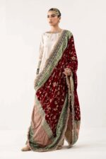 MARIA.B | 3 Piece Embroidered Raw Silk Suit - SF-W25-26-Off White | Ready To Wear - Image 2