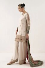 MARIA.B | 3 Piece Embroidered Raw Silk Suit - SF-W25-26-Off White | Ready To Wear - Image 7